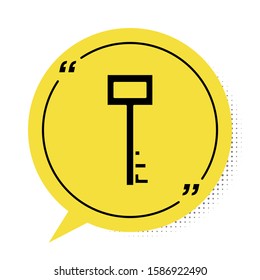 Black Pirate key icon isolated on white background. Yellow speech bubble symbol. Vector Illustration