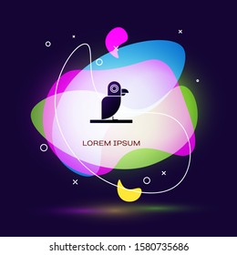 Black Pirate parrot icon isolated on blue background. Abstract banner with liquid shapes. Vector Illustration