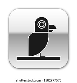 Black Pirate parrot icon isolated on white background. Silver square button. Vector Illustration