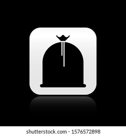 Black Pirate sack icon isolated on black background. Silver square button. Vector Illustration
