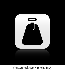 Black Pirate sack icon isolated on black background. Silver square button. Vector Illustration