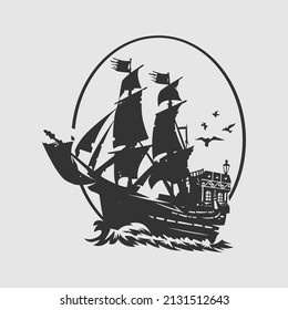 Black pirate ship vector illustration