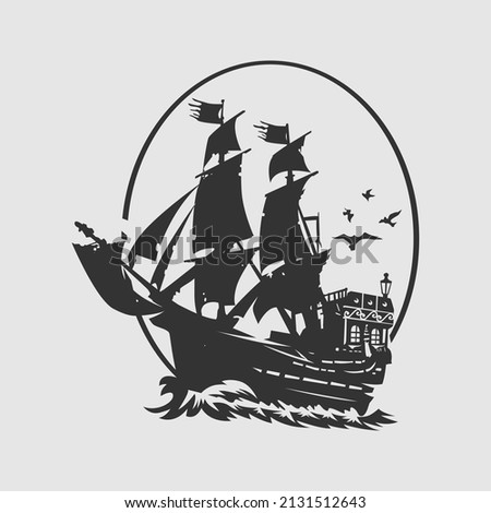 Black pirate ship vector illustration