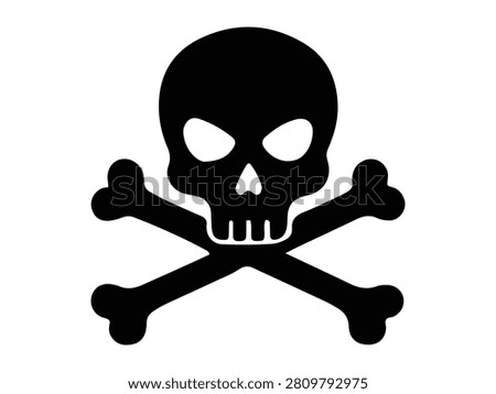 Black pirate skull icon with crossed bones. Perfect for pirate logos, Halloween, warning symbols, stickers, apparel, and nautical designs.