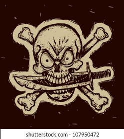 Black pirate skull, vector 04