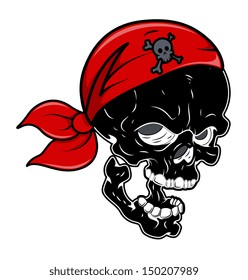 Black Pirate Skull - Vector Cartoon Illustration
