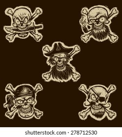 Black pirate skulls set,vector