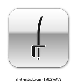 Black Pirate sword icon isolated on white background. Sabre sign. Silver square button. Vector Illustration