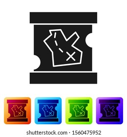 Black Pirate treasure map icon isolated on white background. Set icons in color square buttons. Vector Illustration