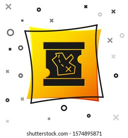 Black Pirate treasure map icon isolated on white background. Yellow square button. Vector Illustration