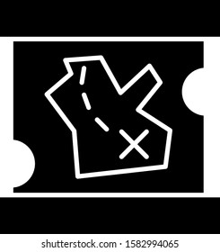Black Pirate treasure map icon isolated on white background.  Vector Illustration