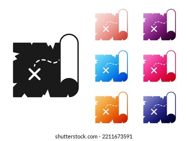 Black Pirate treasure map icon isolated on white background. Set icons colorful. Vector