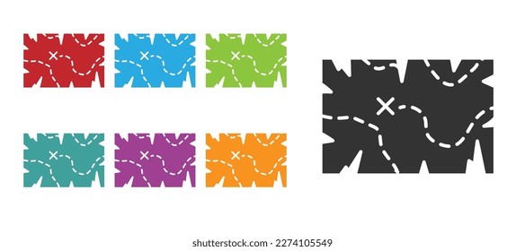 Black Pirate treasure map icon isolated on white background. Set icons colorful. Vector