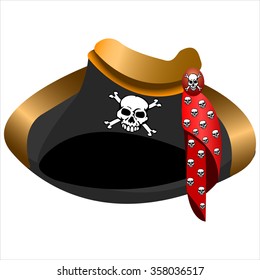 black pirate Tricorn hat with skull on white background vector