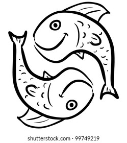 Black pisces isolated on white. Hand drawing sketch vector illustration