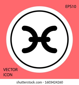 Black Pisces zodiac sign icon isolated on red background. Astrological horoscope collection. White circle button. Vector Illustration