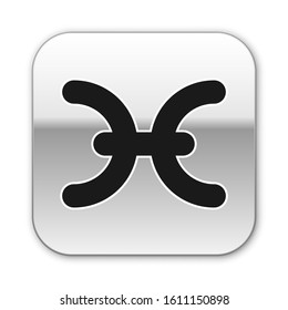Black Pisces zodiac sign icon isolated on white background. Astrological horoscope collection. Silver square button. Vector Illustration