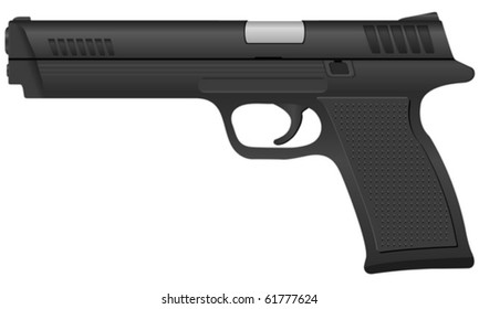 Black pistol on a white background. Vector illustration.