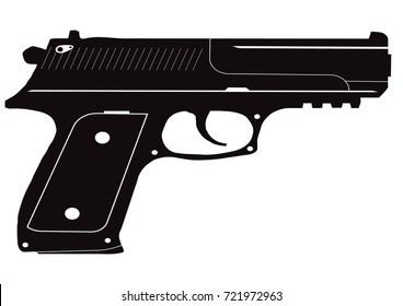 Black pistol on white background, vector illustration