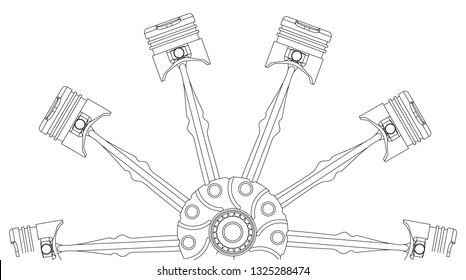 Black pistons on a white background. Drawing