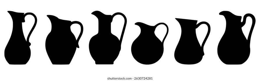 Black pitcher silhouettes various shapes and sizes