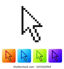 Black Pixel arrow cursor icon isolated on white background. Set icon in color square buttons. Vector Illustration
