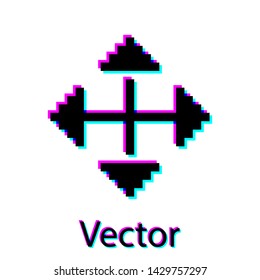 Black Pixel arrows in four directions icon isolated on white background. Cursor move sign.  Vector Illustration