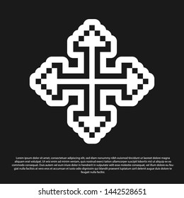 Black Pixel arrows in four directions icon isolated on black background. Cursor move sign.  Vector Illustration