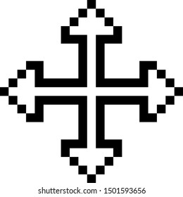 Black Pixel arrows in four directions icon isolated on white background. Cursor move sign.  Vector Illustration