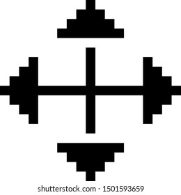 Black Pixel arrows in four directions icon isolated on white background. Cursor move sign.  Vector Illustration