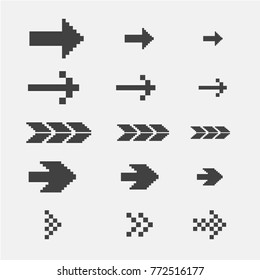 Black Pixel Arrows Set Vector Illustration