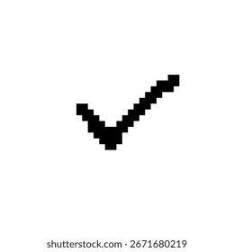 Schwarzes Pixel-Art-Häkchen mit einem Retro-Sprite-Stil in einem einfachen und klaren Mosaik-Design.