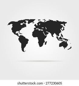 black pixel art world map with shadow. concept of 8bit videogame, graphic wallpaper, school education, locations. pixelart style trendy modern design vector illustration