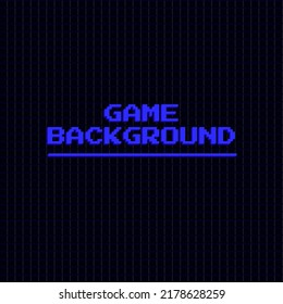 Black pixel background for game start, mosaic blocks vintage videogame backdrop. Seamless pattern. Blue text.