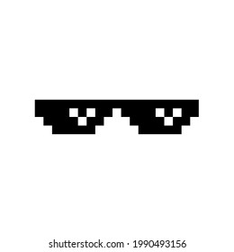 Black pixel Boss glasses meme vector illustration. Thug life design. 8 bit mafia gangster funky logo. Summer rap music isolated graphic element.