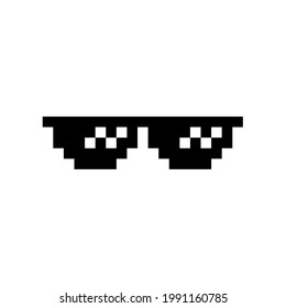 Black pixel Boss glasses meme vector illustration. Thug life design. 8 bit mafia gangster funky logo. Summer rap music isolated graphic element.
