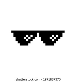 Black pixel Boss glasses meme vector illustration. Thug life design. 8 bit mafia gangster funky logo. Summer rap music isolated graphic element.