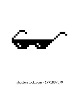 Black pixel Boss glasses meme vector illustration. Thug life design. 8 bit mafia gangster funky logo. Summer rap music isolated graphic element.