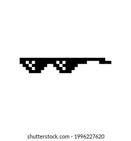 Black pixel Boss glasses meme vector illustration. Thug life design. 8 bit mafia gangster funky logo. Summer rap music isolated graphic element.