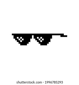 Black pixel Boss glasses meme vector illustration. Thug life design. 8 bit mafia gangster funky logo. Summer rap music isolated graphic element.