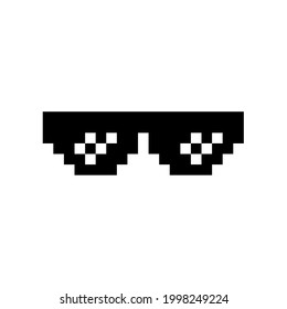 Black pixel Boss glasses meme vector illustration. Thug life design. 8 bit mafia gangster funky logo. Summer rap music isolated graphic element.