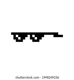 Black pixel Boss glasses meme vector illustration. Thug life design. 8 bit mafia gangster funky logo. Summer rap music isolated graphic element.