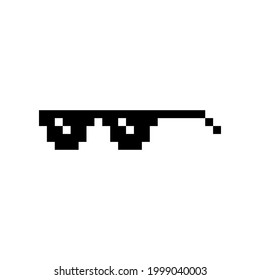 Black pixel Boss glasses meme vector illustration. Thug life design. 8 bit mafia gangster funky logo. Summer rap music isolated graphic element.