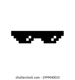 Black Pixel Boss Glasses Meme Vector Illustration. Thug Life Design. 8 Bit Mafia Gangster Funky Logo. Summer Rap Music Isolated Graphic Element.