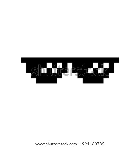 Black pixel Boss glasses meme vector illustration. Thug life design. 8 bit mafia gangster funky logo. Summer rap music isolated graphic element.