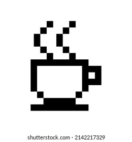 Schwarze Pixelkaffee im Retro-Stil. Pixelkunst. Vektorgrafik. Stockbild.
