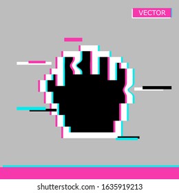 Black pixel drag mouse hand glitch cursor icon sign flat style design vector illustration isolated on white background