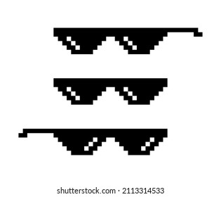Black pixel glasses. Like a boss meme. Mafia gangster funky logo. Vector illustration graphic design.