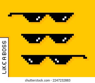 Black pixel glasses. Like a boss meme. Mafia gangster funky logo. Vector illustration graphic design.