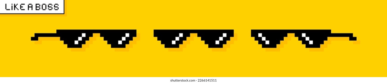 Black pixel glasses. Like a boss meme. Mafia gangster funky logo. Vector illustration graphic design.